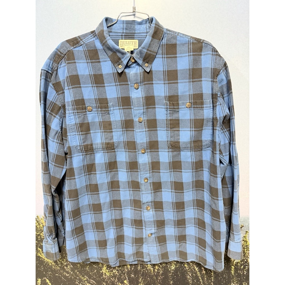 Duluth Trading Co Shirt Mens 2XL Flannel Plaid Long Sleeve Button Front Pocket